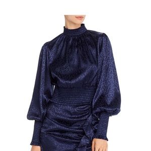 Aqua smocked navy blouse